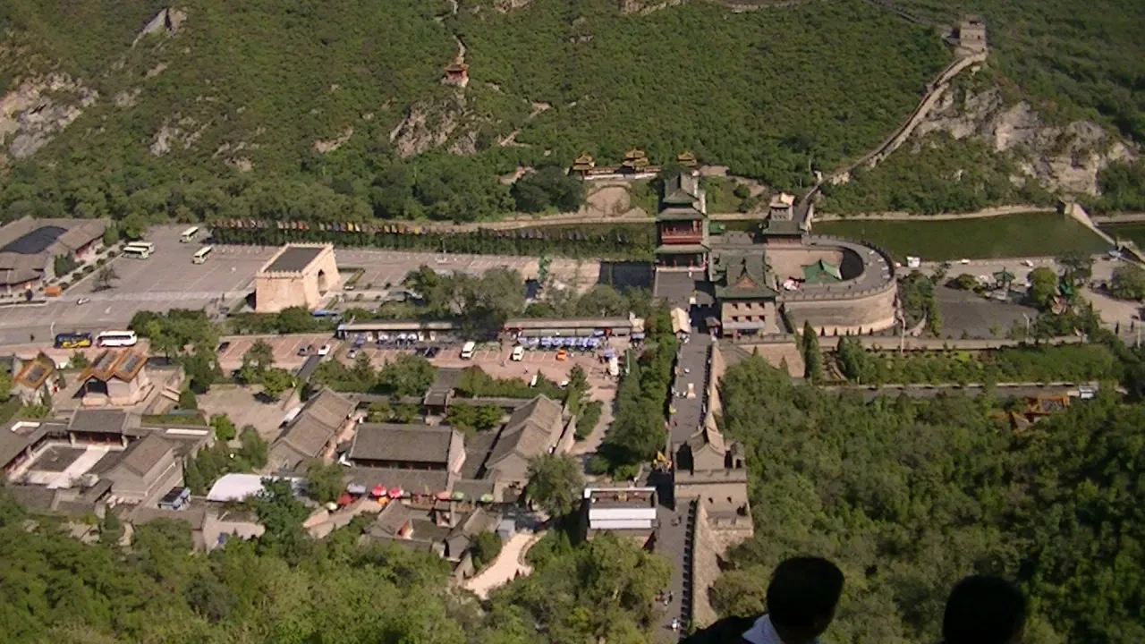 Aerial view of the Great Wall and fortress structures